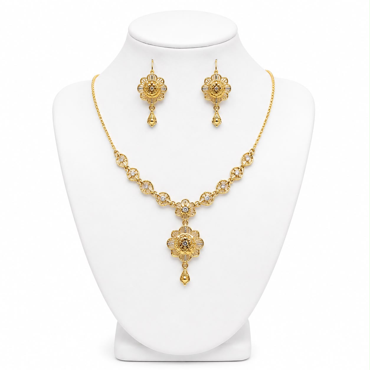 Elegant Floral Crystal Pendant Jewelry Set