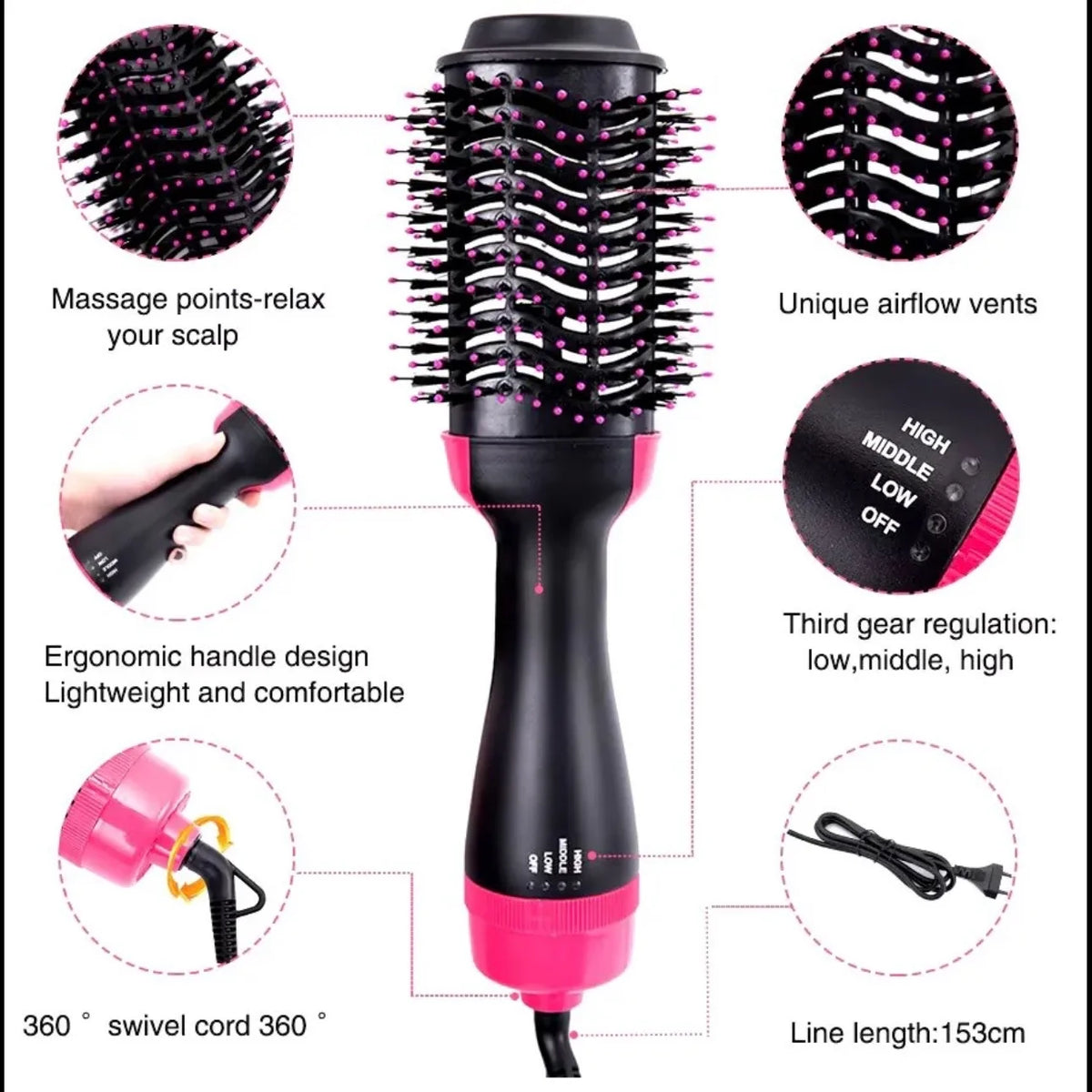 One-Step Hair Dryer & Styling Brush – 1000W