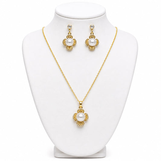 Elegant Pearl Flower Pendant Jewelry Set