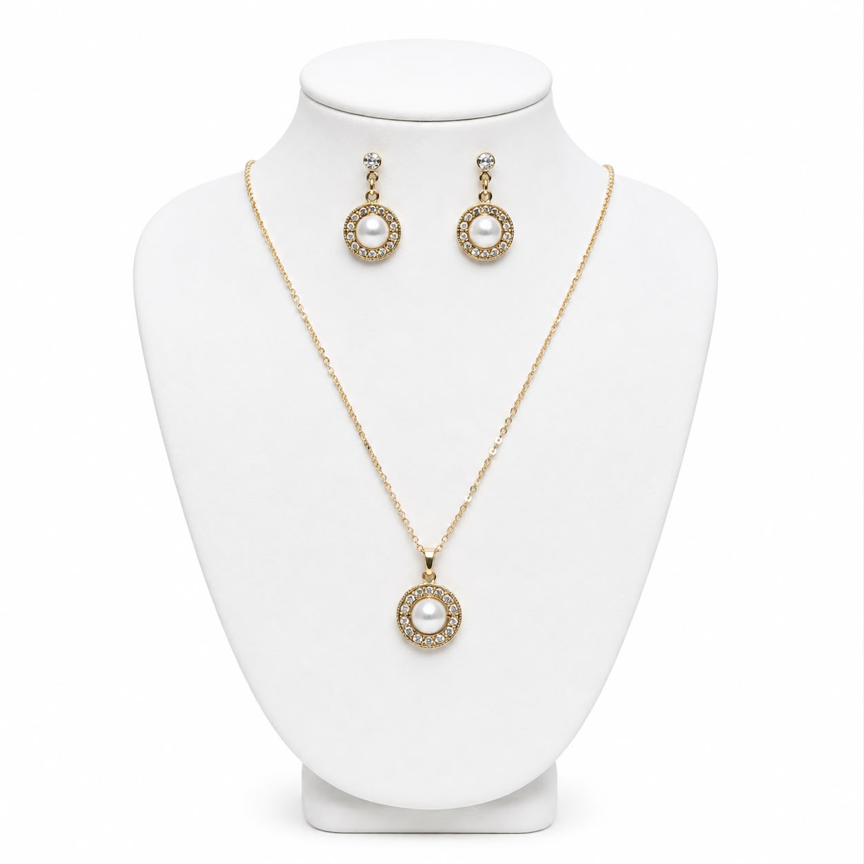 Gold Pearl Pendant Necklace Set