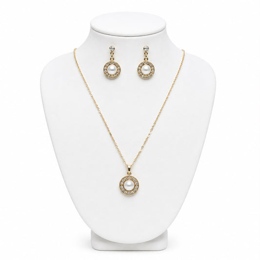 Gold Pearl Pendant Necklace Set