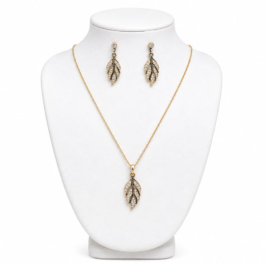 Golden Leaf Pendant Jewelry Set