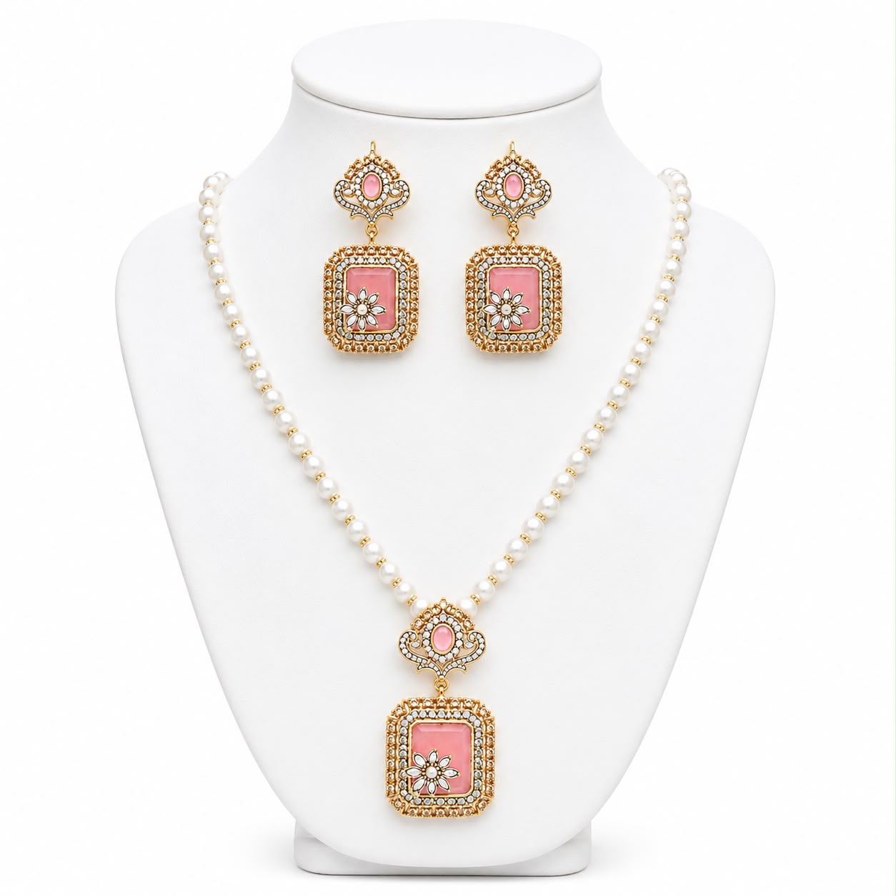Pearl Elegance Square Pendant Jewelry Set