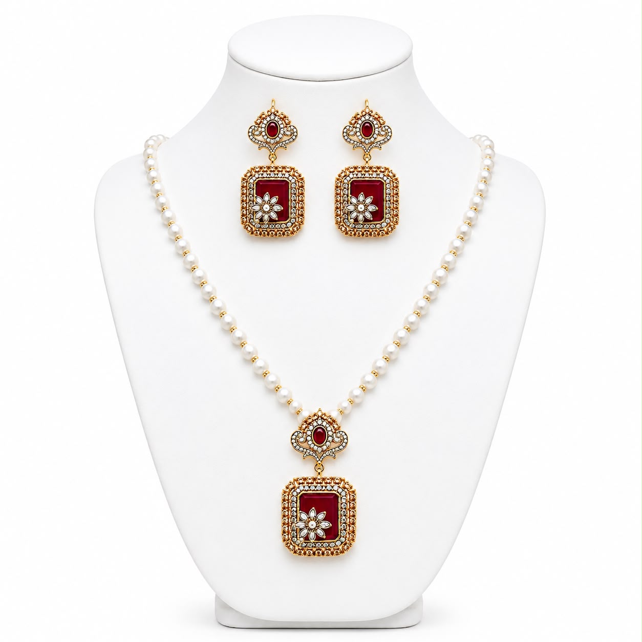 Pearl Elegance Square Pendant Jewelry Set