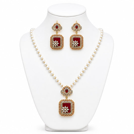 Pearl Elegance Square Pendant Jewelry Set