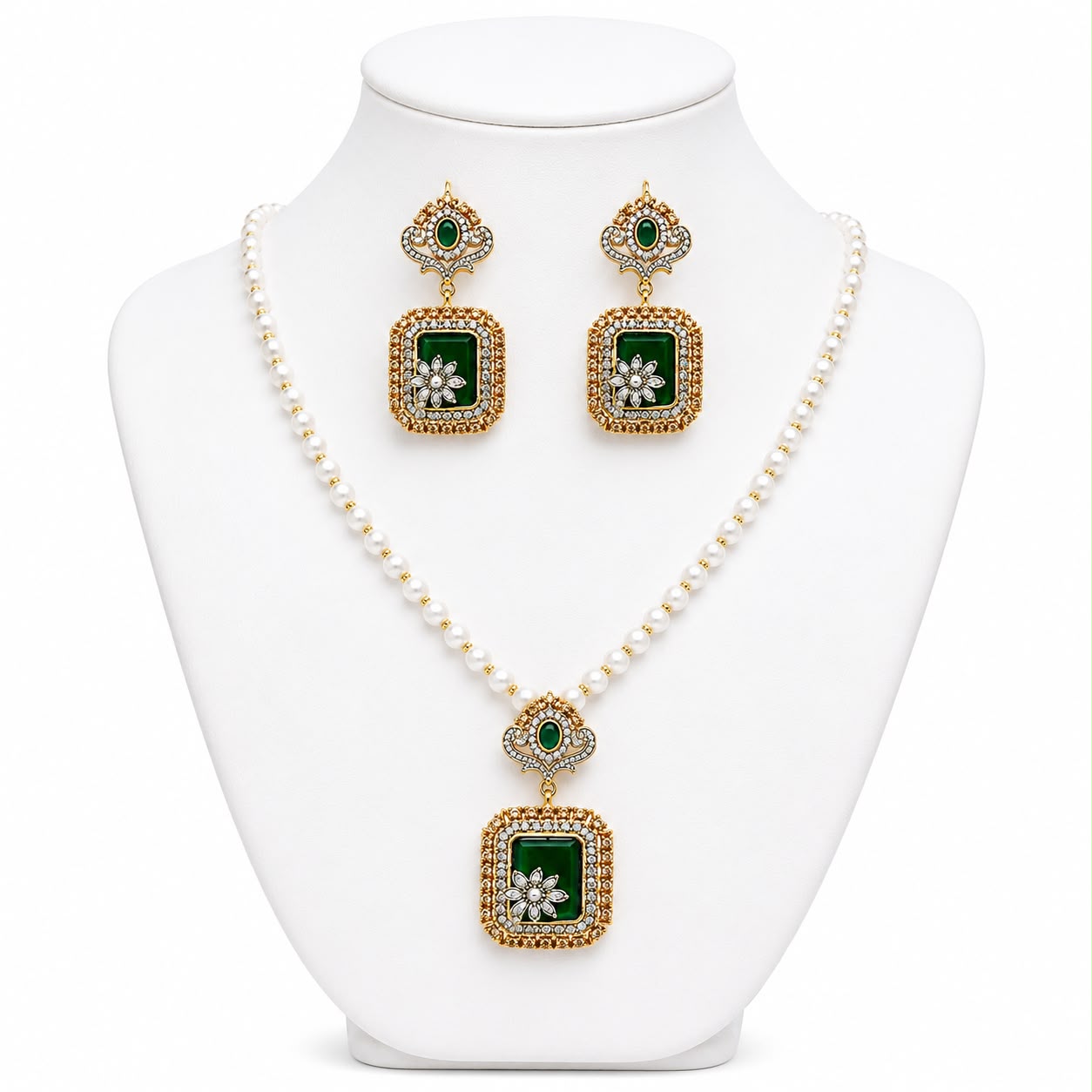 Pearl Elegance Square Pendant Jewelry Set