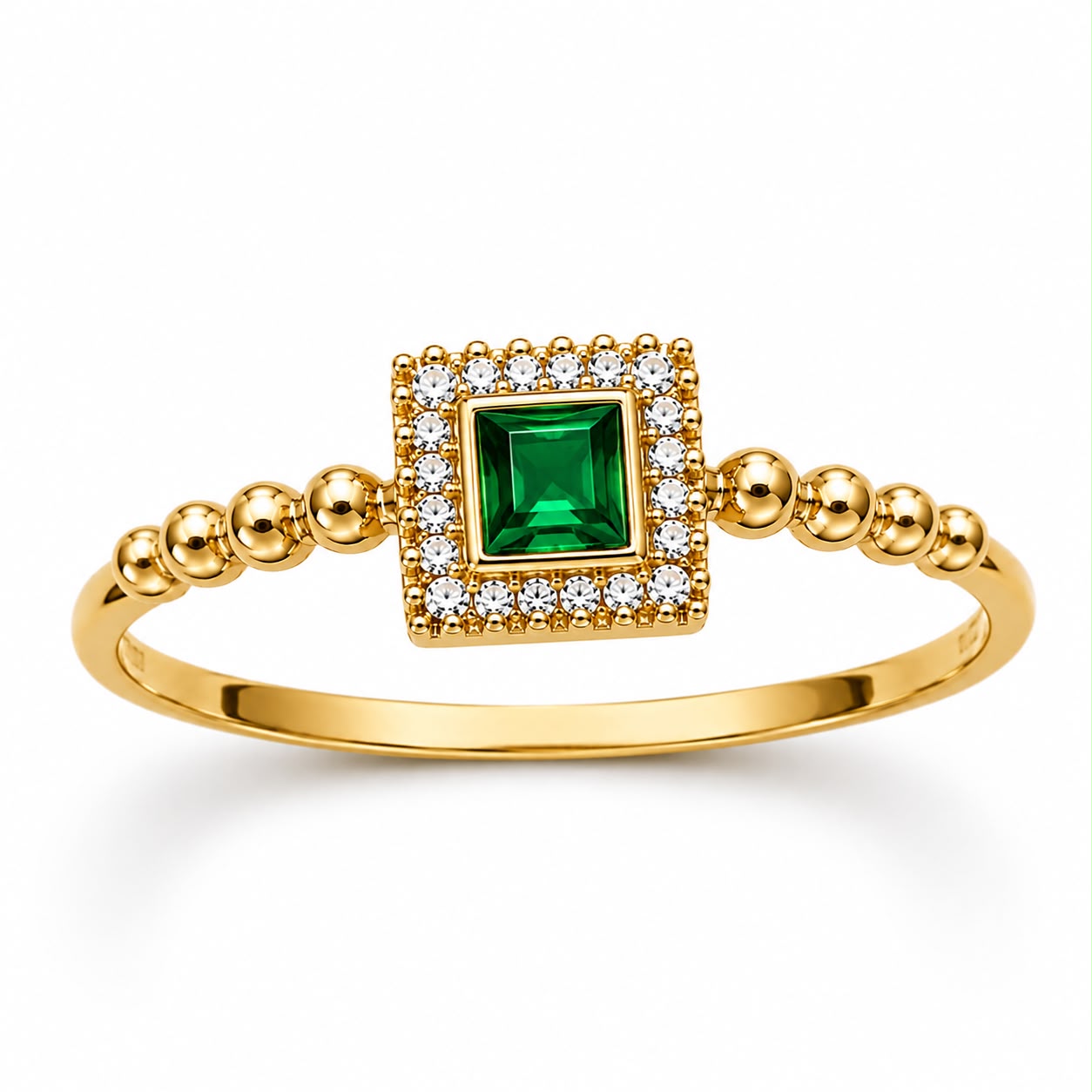 Gold Plated Emerald Square Crystal Ring