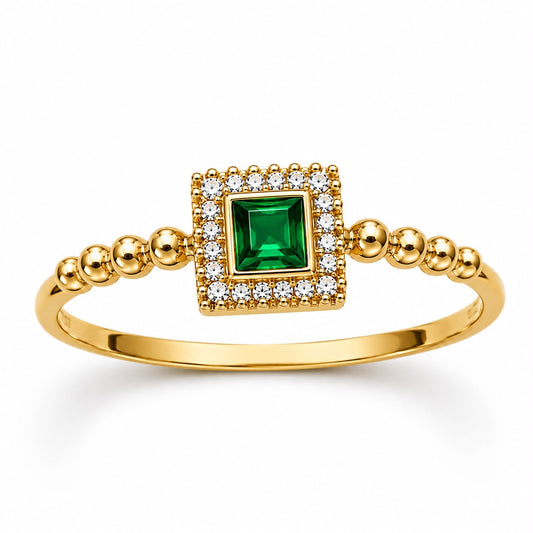 Gold Plated Emerald Square Crystal Ring
