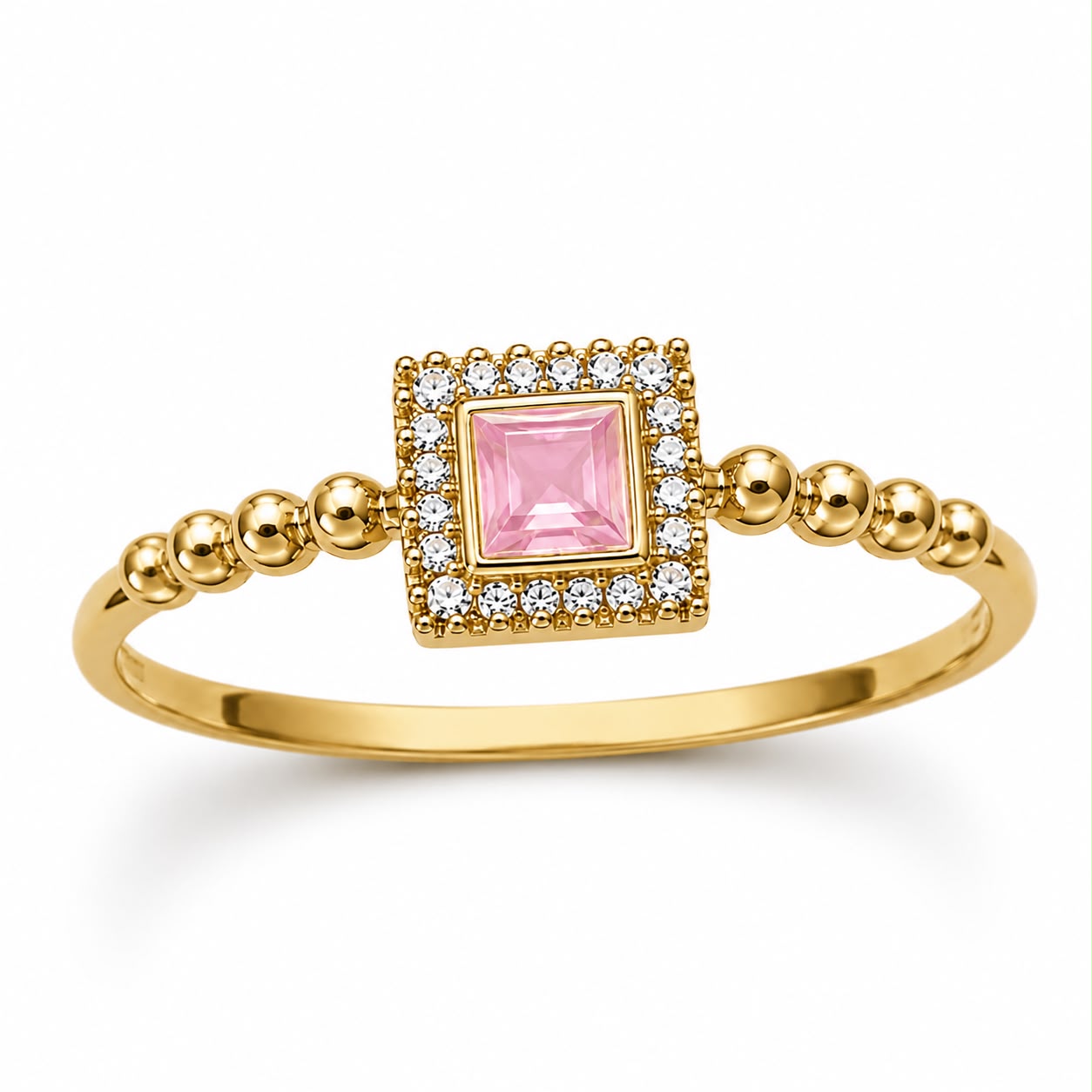 Gold Plated Pink Square Crystal Ring