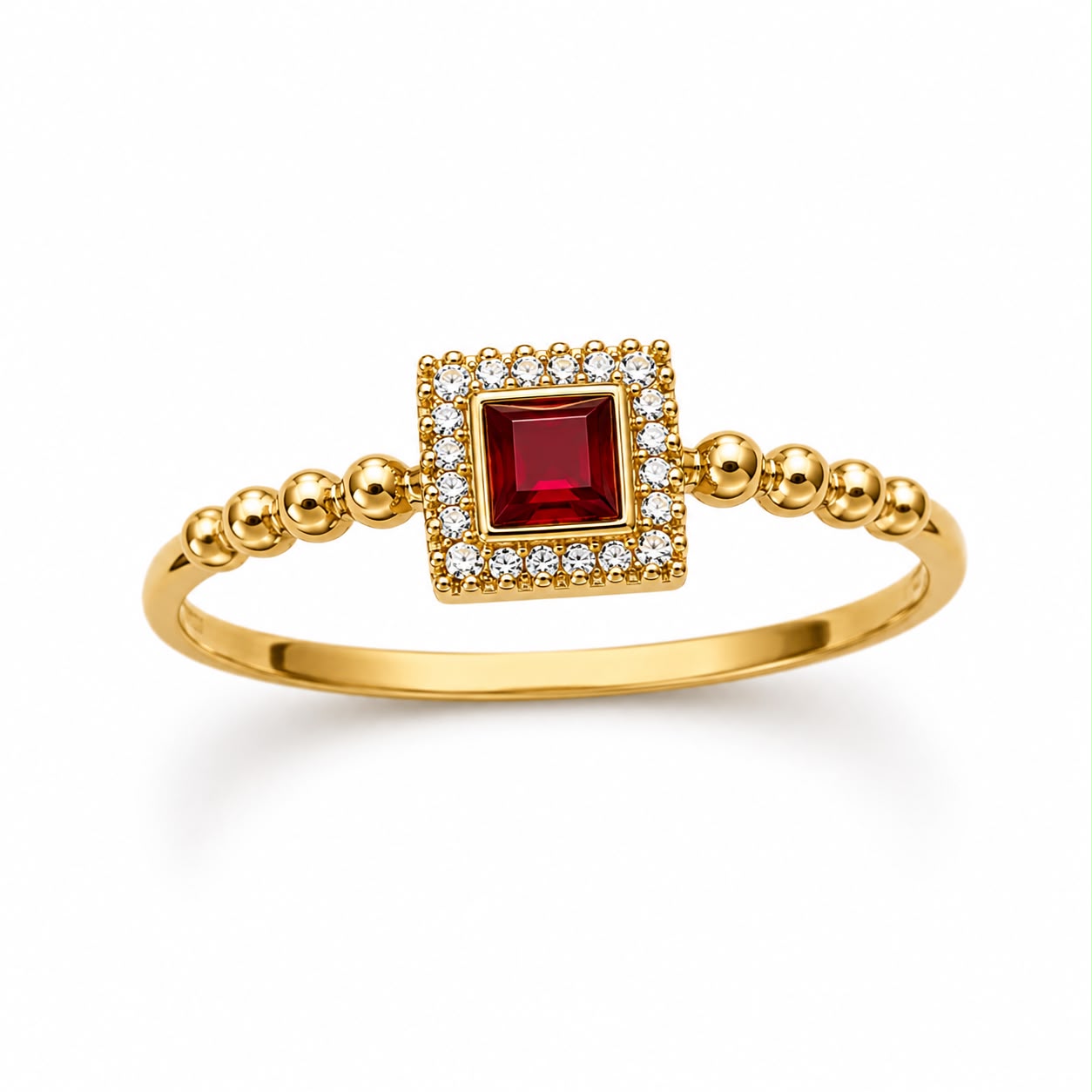 Gold Plated Ruby Square Crystal Ring