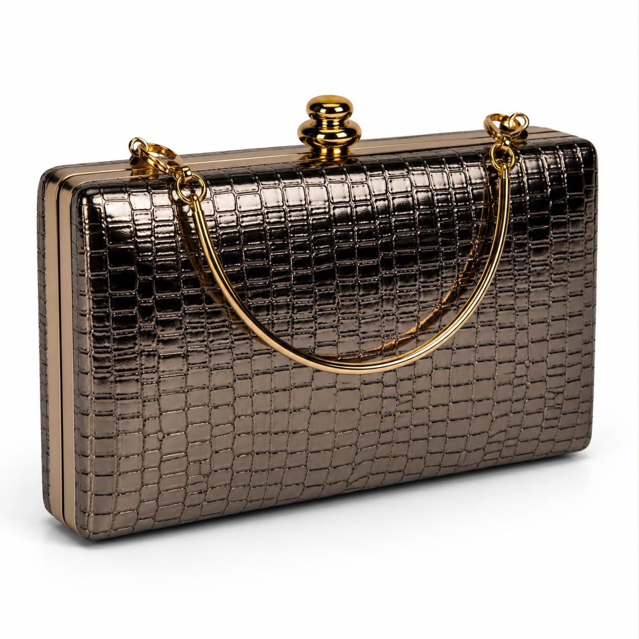 Luxury Croc Embossed Metallic Evening Clutch Bag for Women