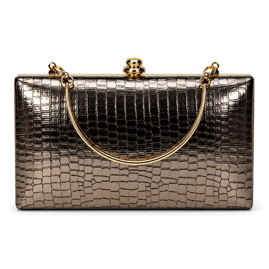 Luxury Croc Embossed Metallic Evening Clutch Bag for Women