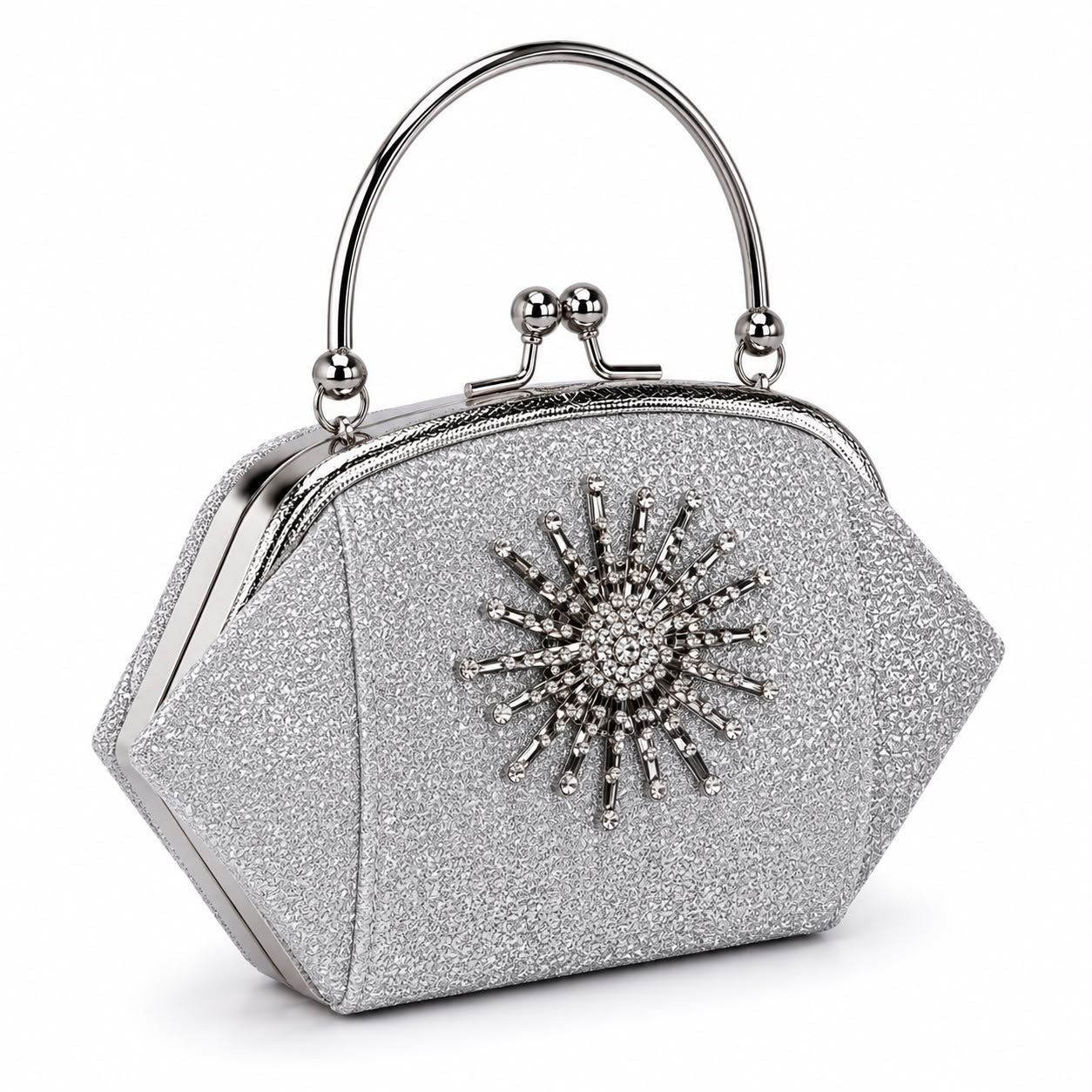 Luxury Silver Crystal Evening Clutch Bag for Women