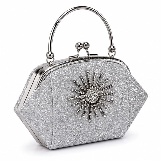 Luxury Silver Crystal Evening Clutch Bag for Women
