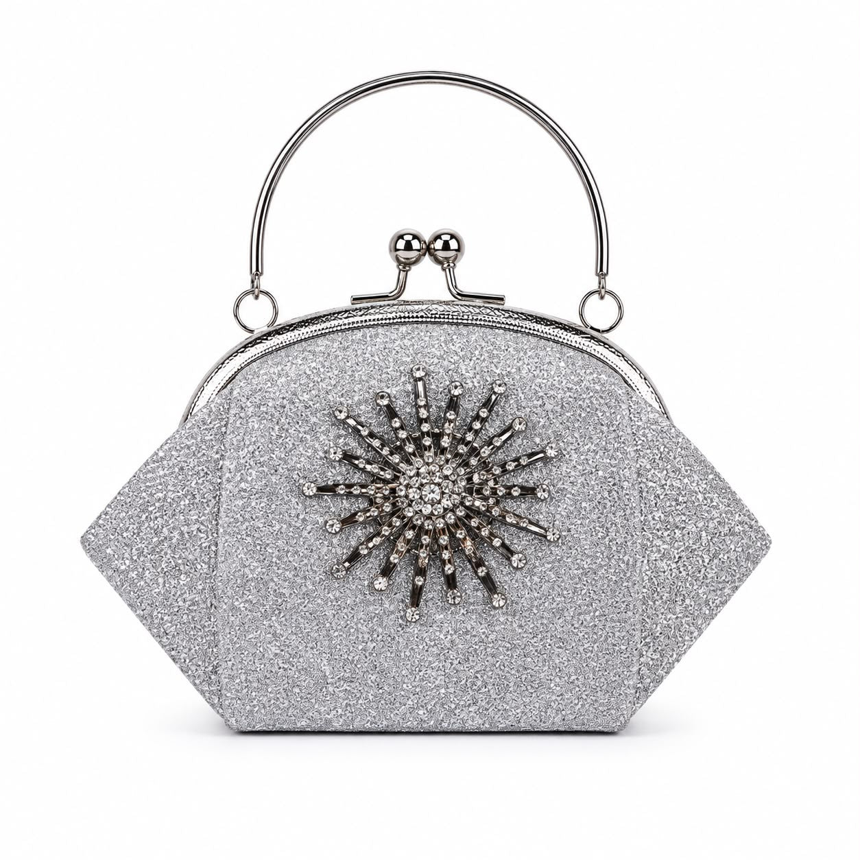 Luxury Silver Crystal Evening Clutch Bag for Women