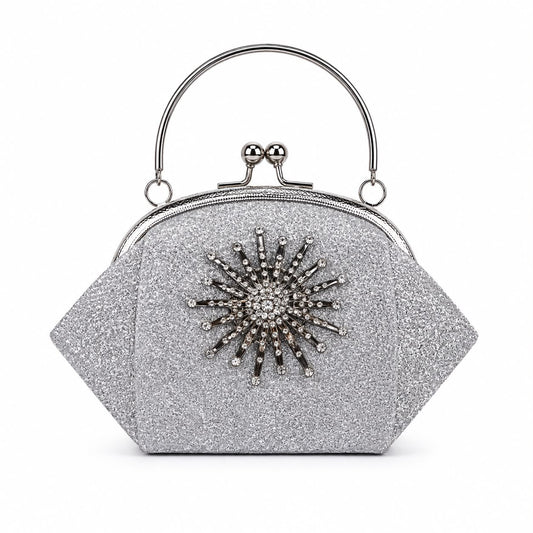 Luxury Silver Crystal Evening Clutch Bag for Women