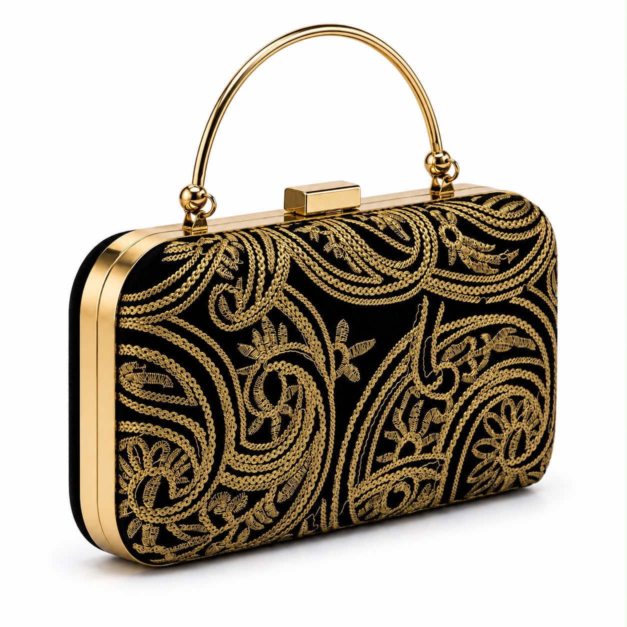 Luxury Turkish Emerald Embroidered Velvet Clutch Bag for Women