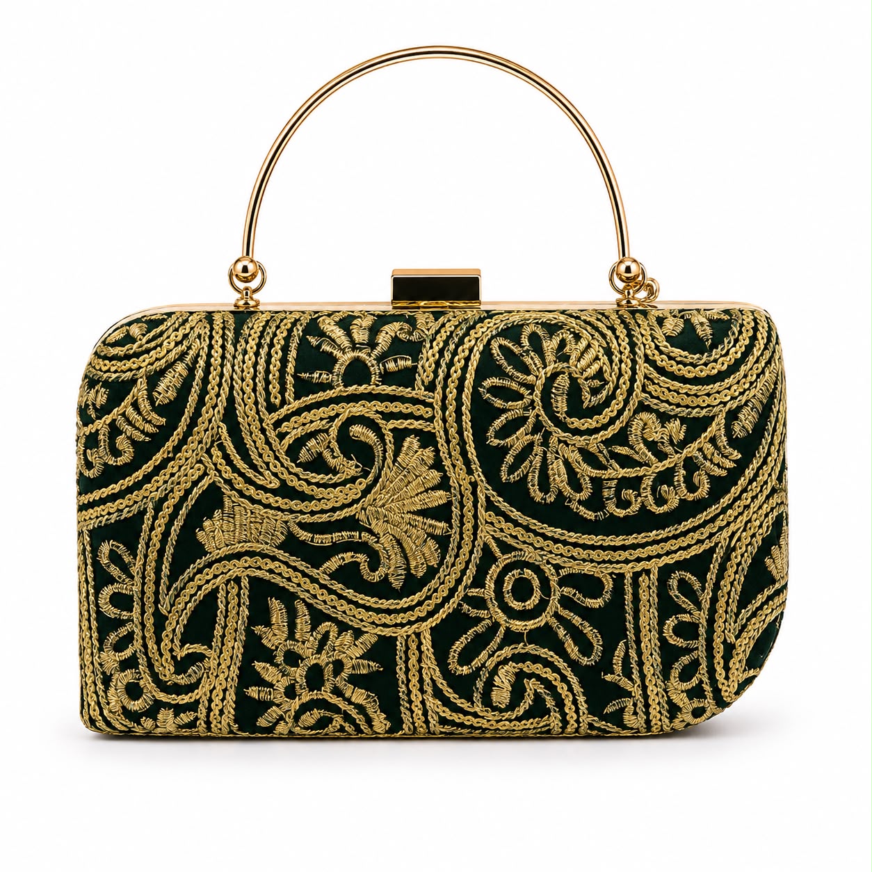 Luxury Turkish Emerald Embroidered Velvet Clutch Bag for Women