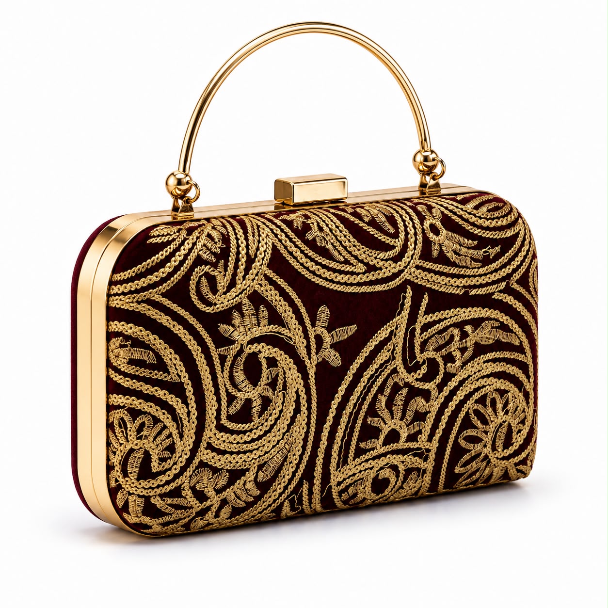 Luxury Turkish Emerald Embroidered Velvet Clutch Bag for Women