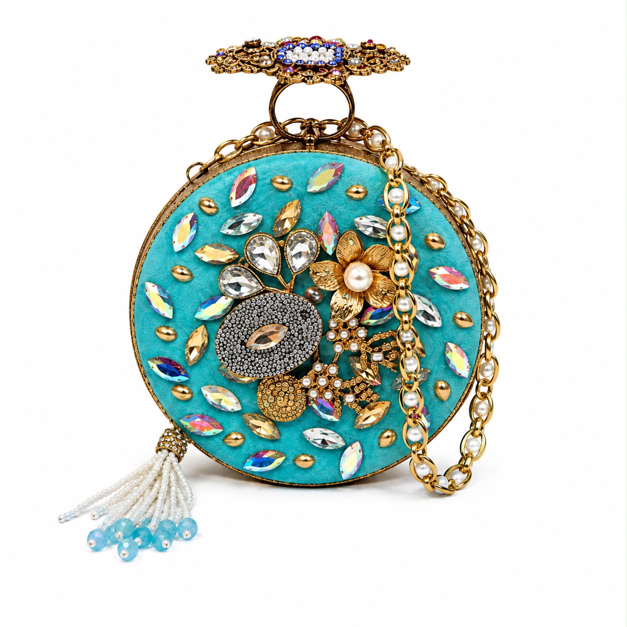 Luxury Turkish Sapphire Crystal Round Clutch Bag for Women