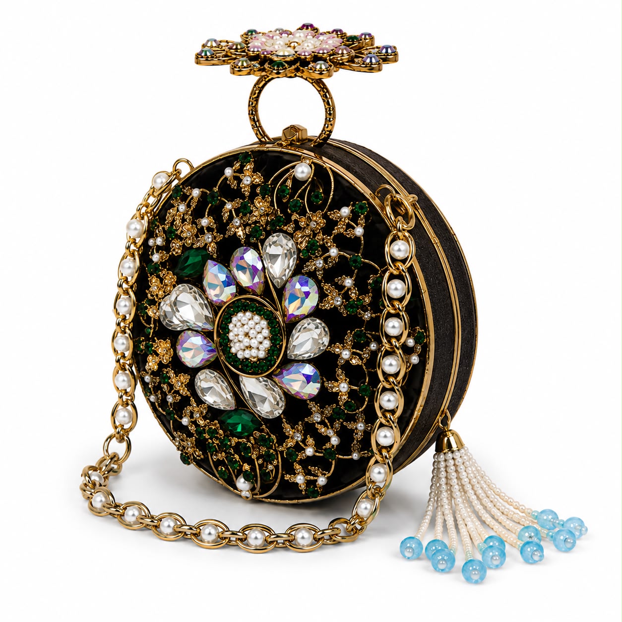 Luxury Turkish Sapphire Crystal Round Clutch Bag for Women