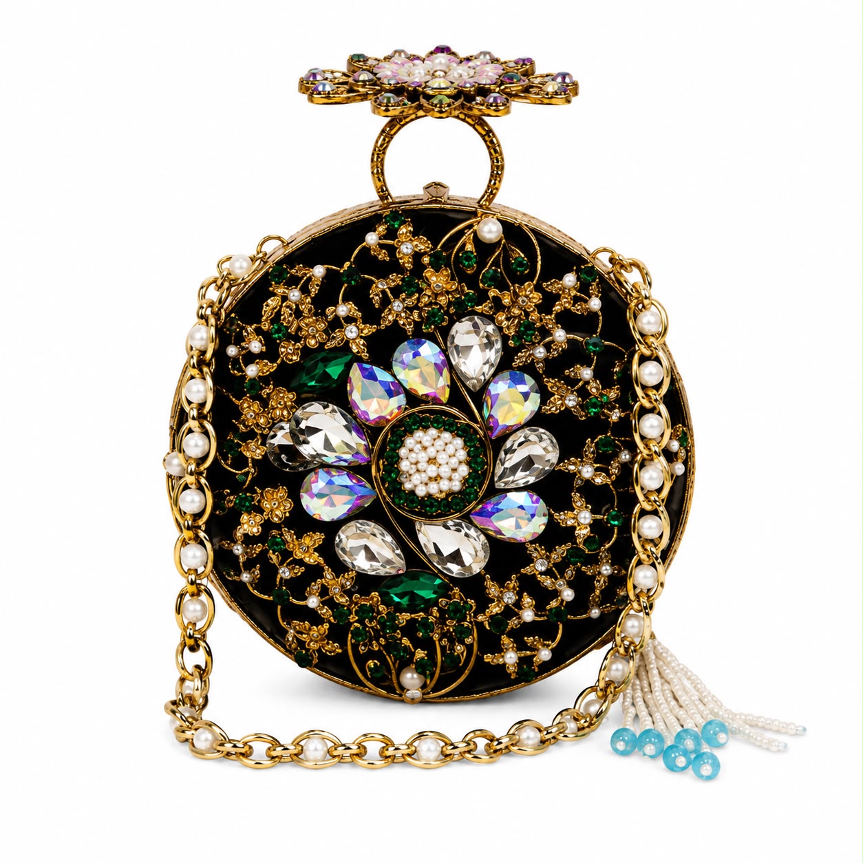 Luxury Turkish Sapphire Crystal Round Clutch Bag for Women