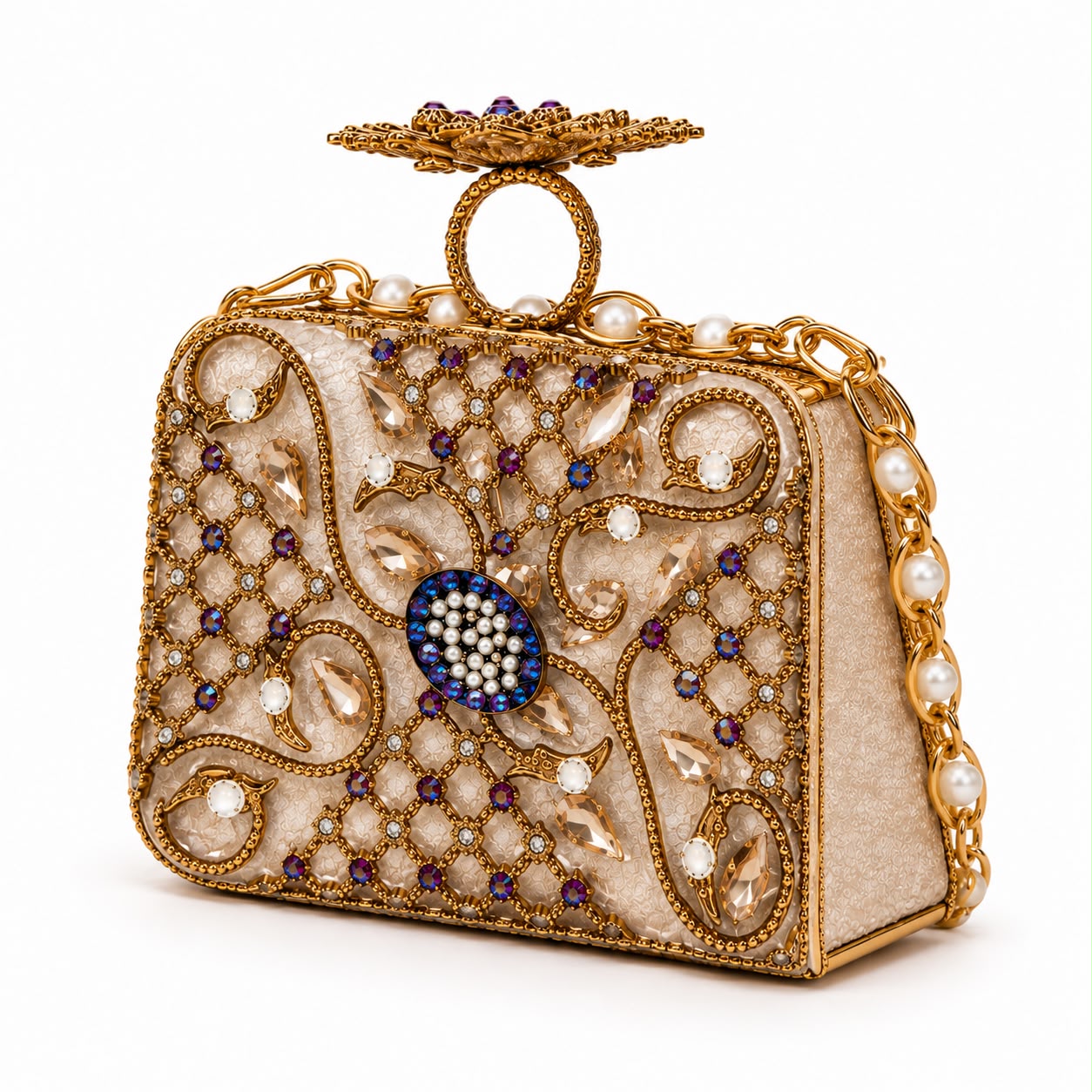 Luxury Turkish Emerald Floral Crystal Box Clutch Bag for Women