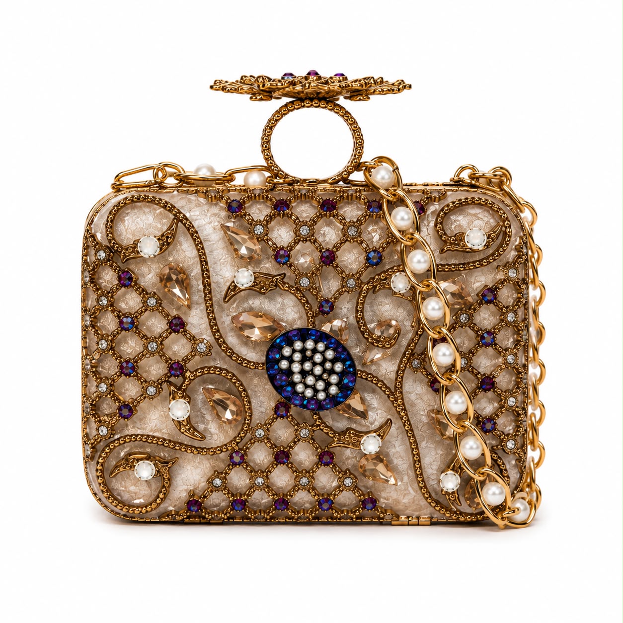 Luxury Turkish Emerald Floral Crystal Box Clutch Bag for Women
