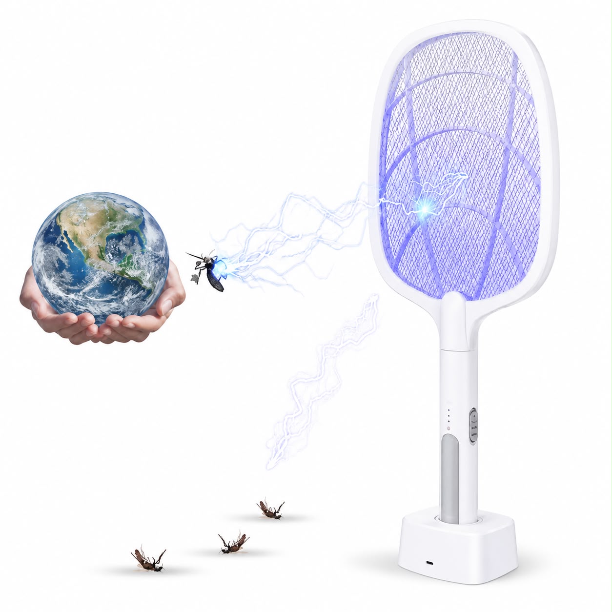 Rechargeable Electric Mosquito Swatter Racket | USB LED Mosquito Killer Bat