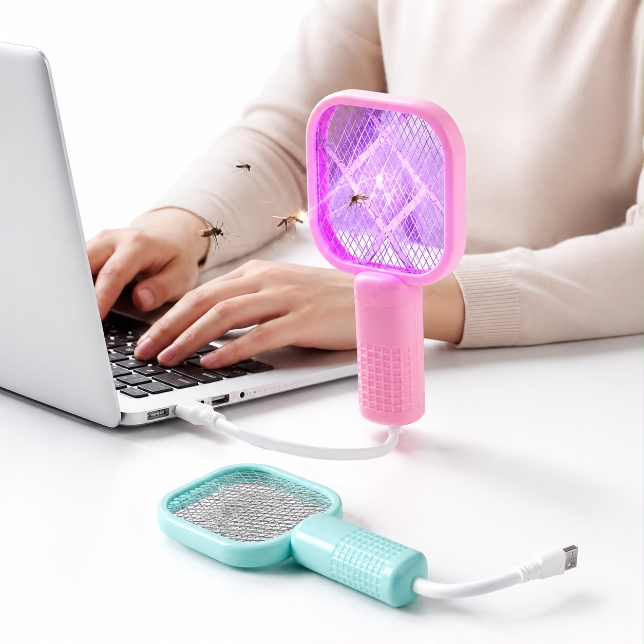 Rechargeable Electric Mosquito Swatter Racket | USB LED Mosquito Killer Bat