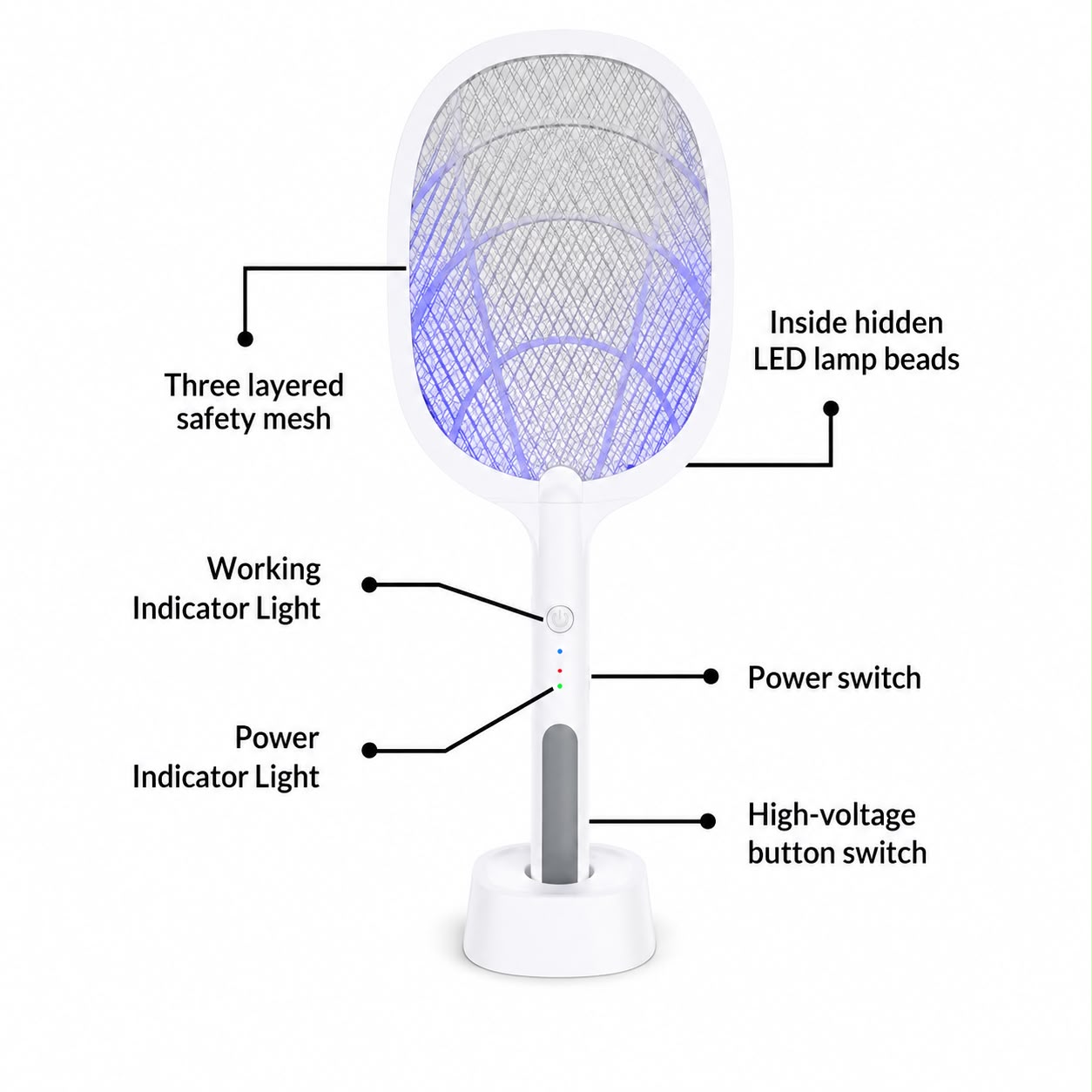 Rechargeable Electric Mosquito Swatter Racket | USB LED Mosquito Killer Bat